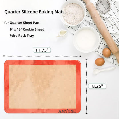 Quarter Sheet Silicone Baking Mat, 2 Pcs Non-Stick Silicone Baking Mats Cookie Sheet for 9X13 Baking Pan, Reusable Baking Sheet Liners Compatible with Nordic Ware Naturals Quarter Sheet