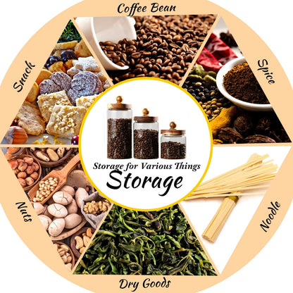 Glass Food Storage Jar with Wood Lid Airtight Sealed Clear Container for Coffee Beans Nuts Spice Candy Moisture-Proof Storage